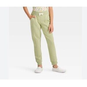 Cat & Jack Kids XL Fleece Jogger Pants Green Pull On Drawstring Cotton Pockets